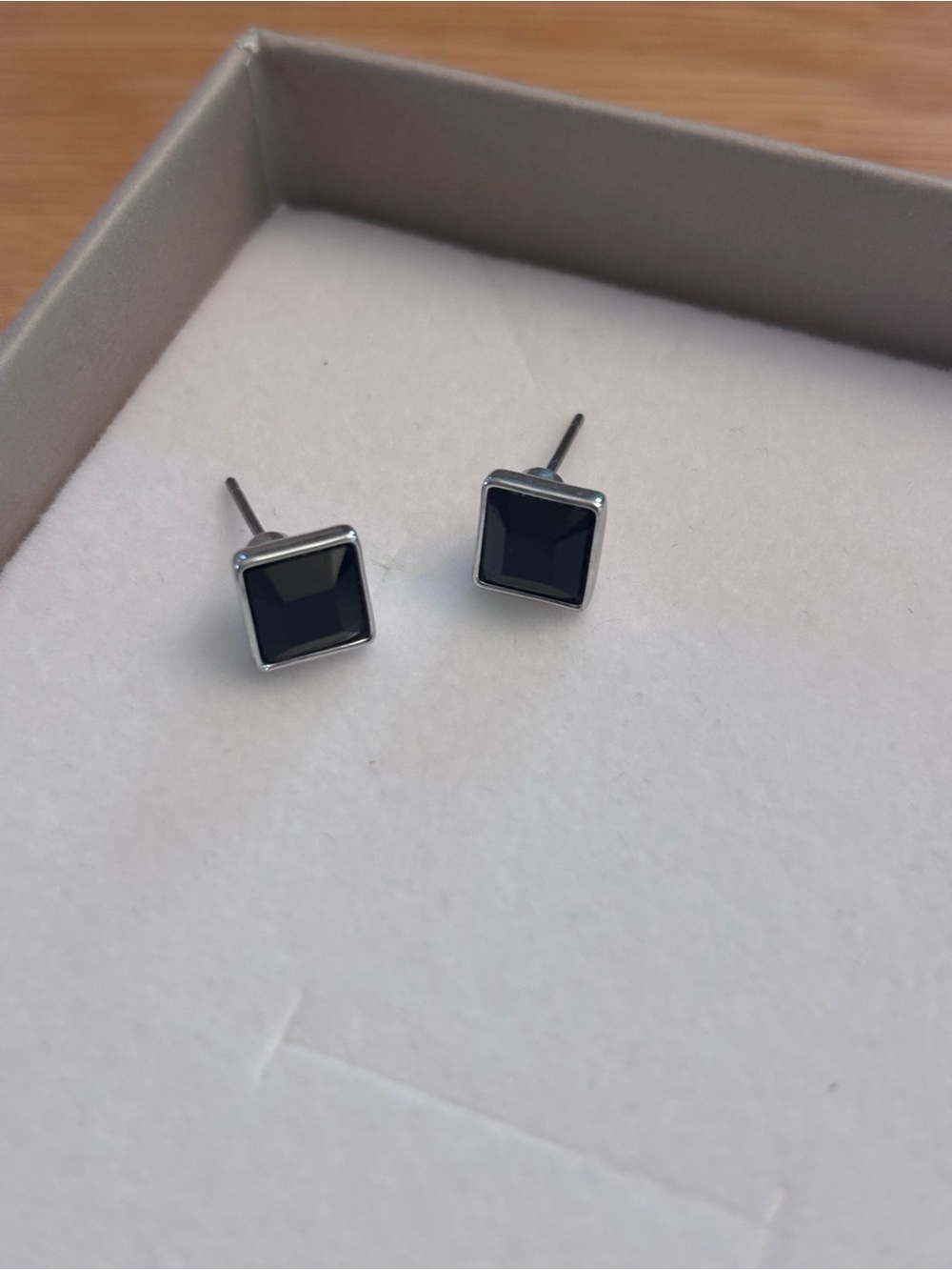 Touchstone Crystal Square Black Stud Earrings